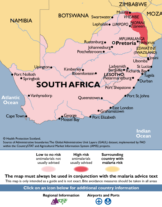 South AfricaMalaria Map